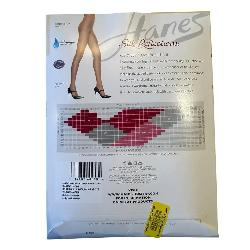 Hanes Silk Reflections Silky Sheer Pantyhose - Nude, Cafe Au Lait, Jet Size CD